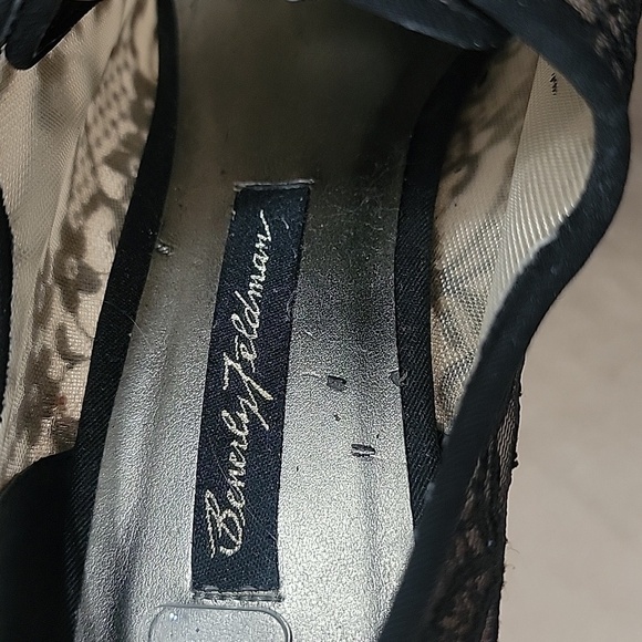 Beverly Feldman, Size 8.5, Nude Black Lace High Heel Booties with Satin Laces - Picture 8 of 9